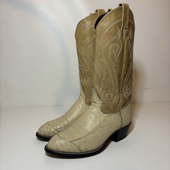 Vintage Tony Lama Smooth Ostrich White Creme Men’s Size 7 D Cowboy Boots Western